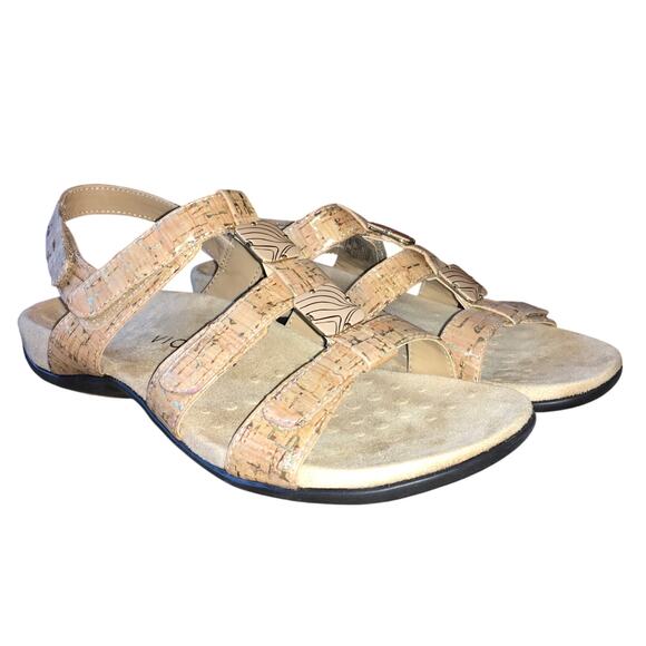 Vionic Amber Orthopedic Sandal Womens 8 Gold Cork Comfort Fisherman Strappy Tan - Picture 1 of 8